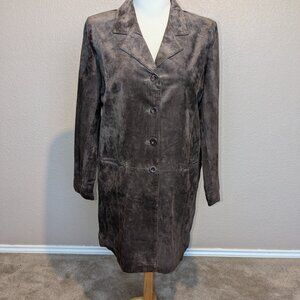 New Dialogue Brown Suede Genuine Leather Mid-Length Blazer XL